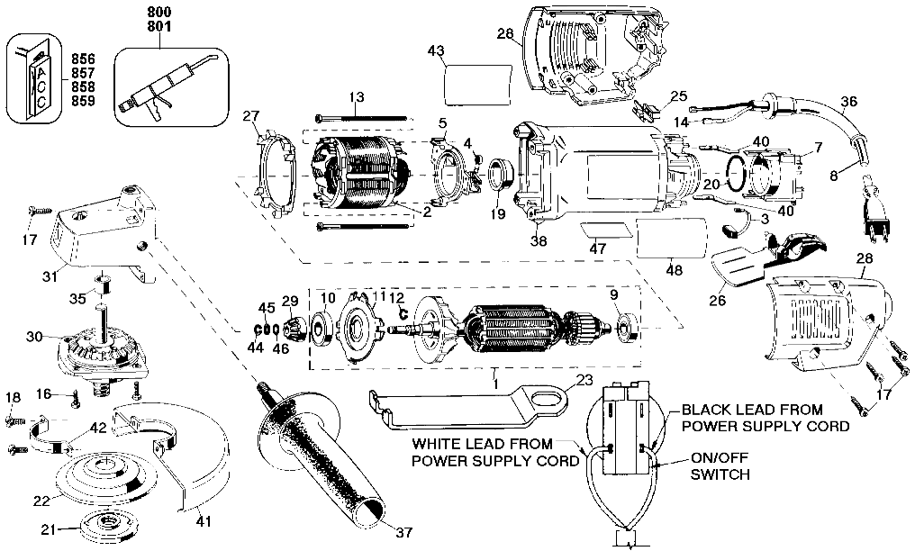 Default Diagram and Parts List for 2750-220 Type 101 Black and Decker Grinder